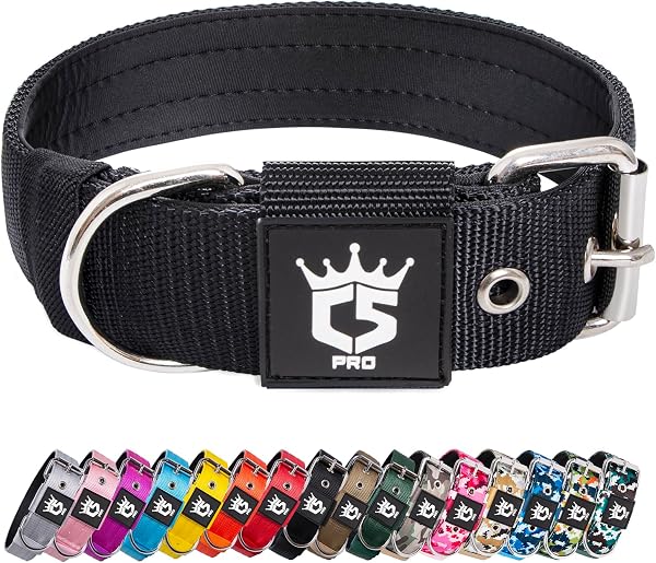 TSPRO Collar Táctico para Perros Ajustable, Collares con Broche de Metal Robusto, de 3,8 cm de Ancho, Duradero y Cómodo para Perros Medianos y Grandes (Negro M) - 1