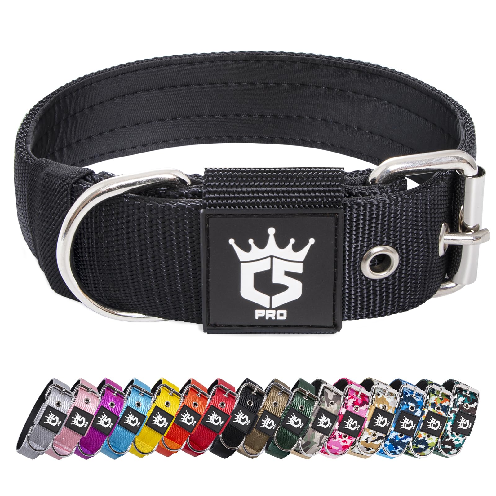 TSPRO Tactical Dog Collar 1.5 Inch Wide Thick Dog Collars with Heavy Duty Metal Buckle, Durable, Strong, Adjustable for Medium to Large Dogs (Black L)