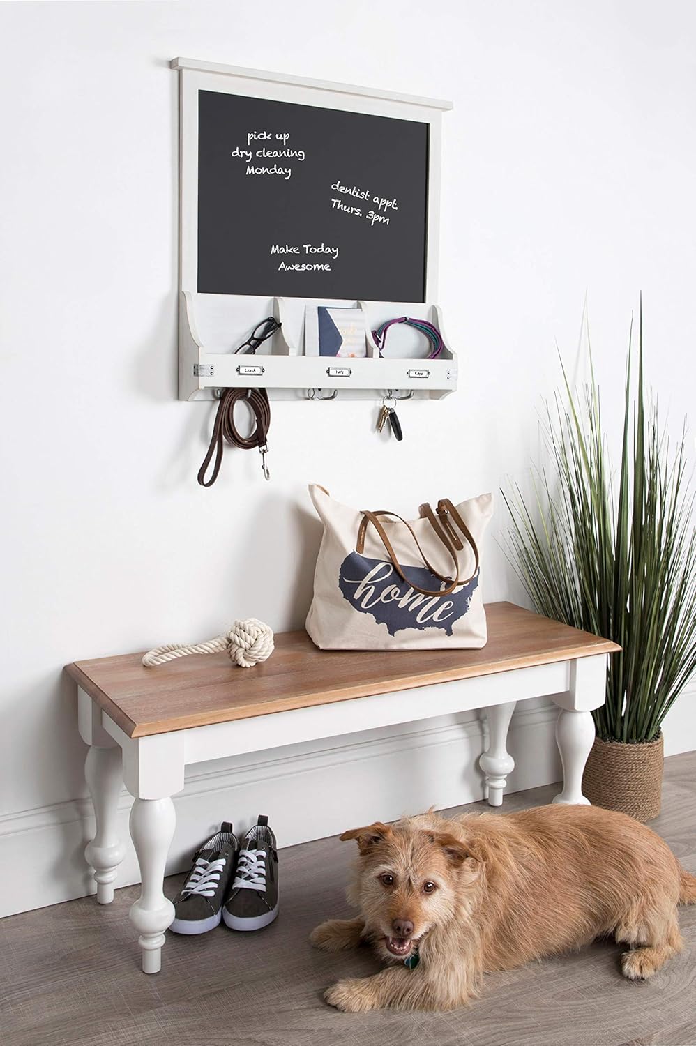 Uр Tо 40% оƒƒ Kate and Laurel Stallard Decorative Rustic Wood Home Organizer with Chalkboard, Pockets, and Key Hooks, White