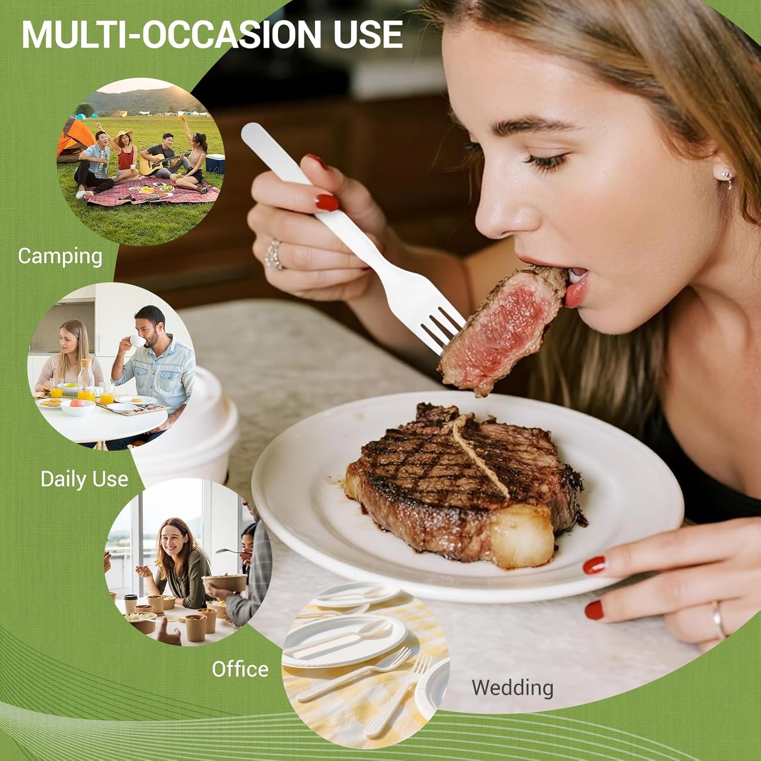 Compostable Froks [100Pcs] Heavy Duty Forks Disposable Utensils, BPA-Free, Heat Resistant, CPLA Disposable Forks, BPI Certified CPLA Disposable Cutlery for Party, Office & Picnic - Image 7