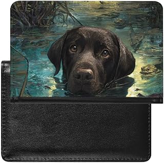 Labrador Dog Swimming Frogs Ponds Passport Vaccine Card Holder PU Cover Wallet Travel Document Organizer