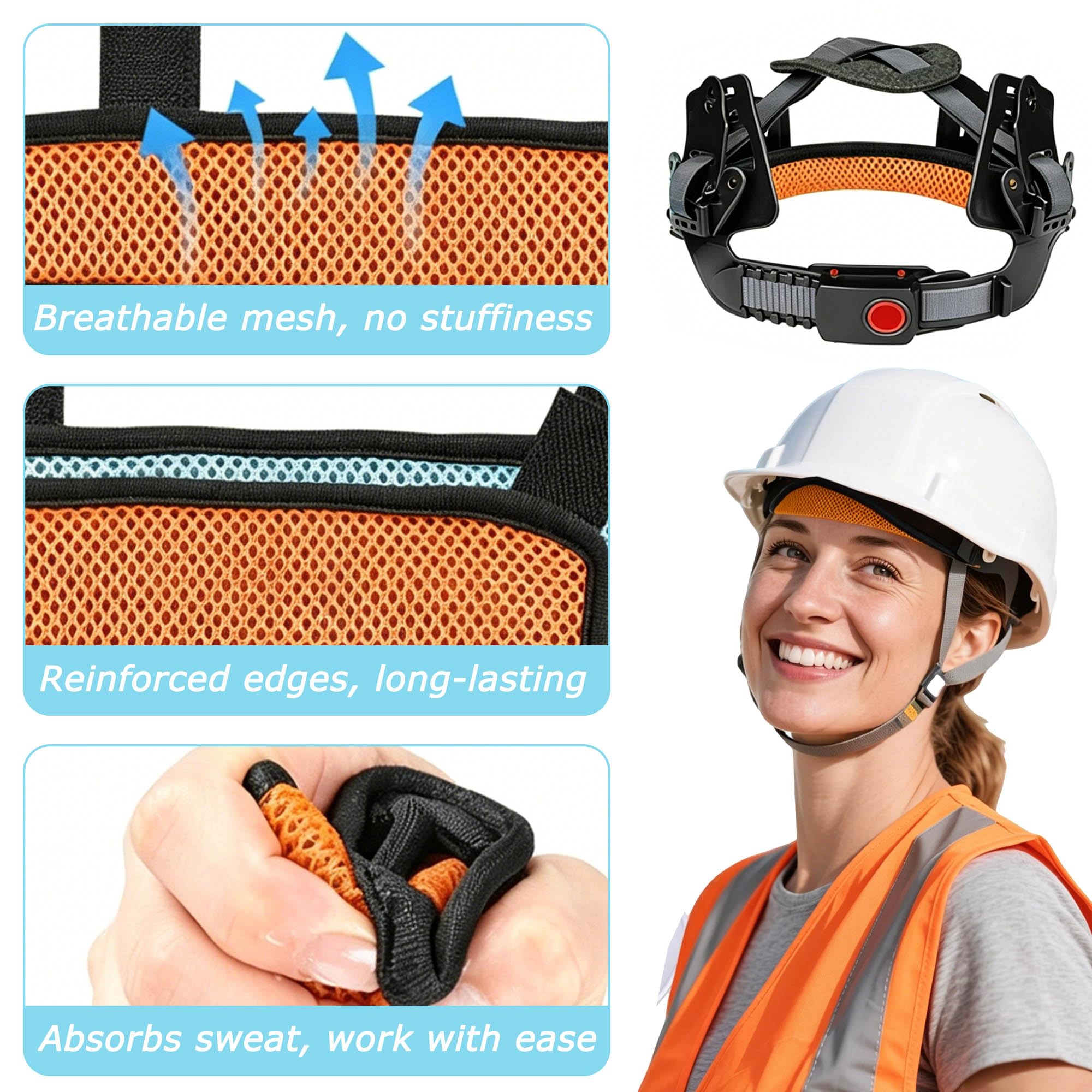 Opaska przeciwpotowa do kasku ochronnego, wielokrotnego użytku, nadaje się do prania, siatkowa, oddychająca wkładka Hardhat Liner, absorbująca pot, do prac budowlanych, jazdy na rowerze, na