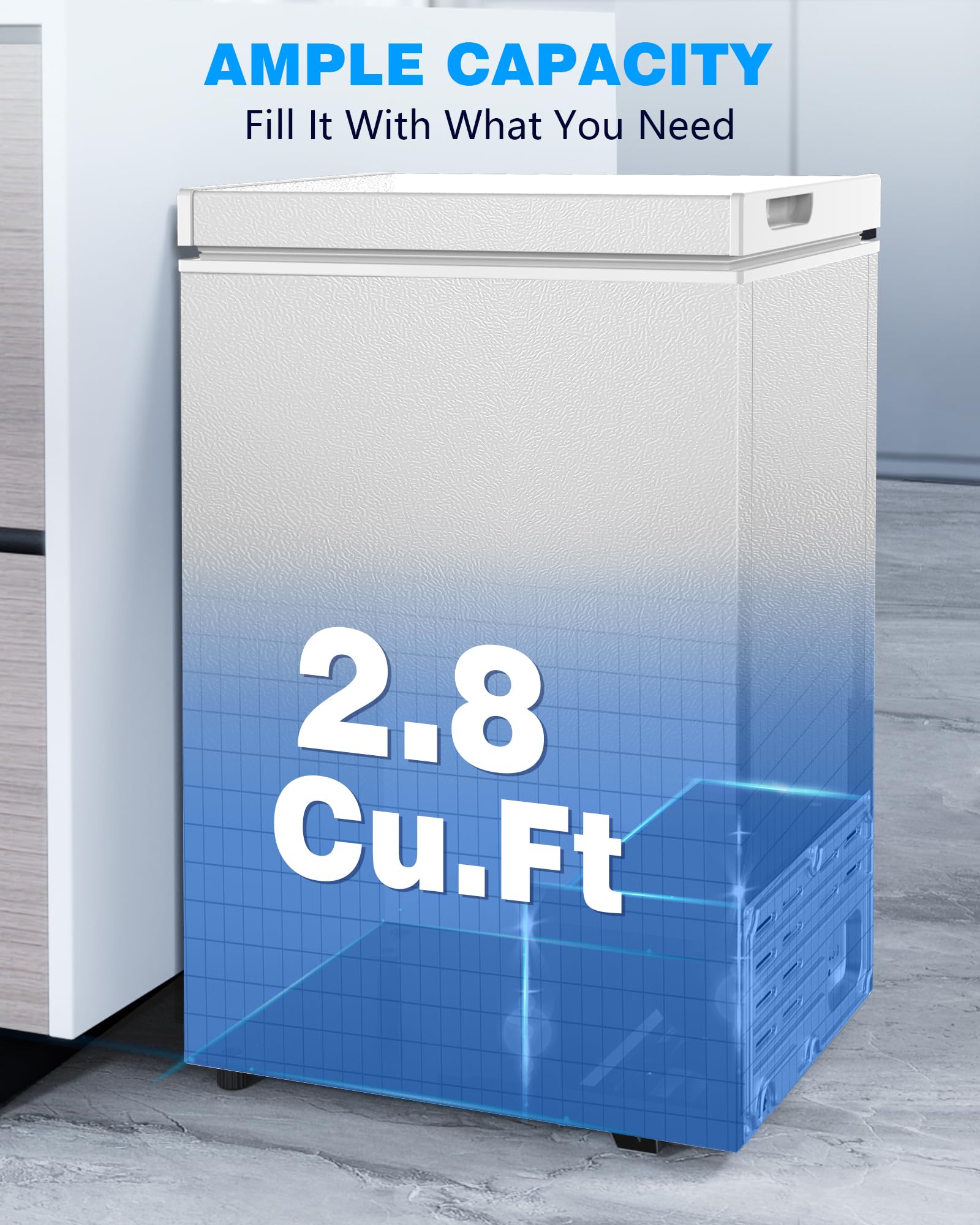 Joy Pebble Chest Freezer With Removable Basket And Bottom Defrost Water Drain Top Open Door Freestanding, Mini Freezer, Deep Freezer With Adjustable 7 Thermostat For Apartment/Home,2.8 Cu.Ft, White on Fridge.com - View 2
