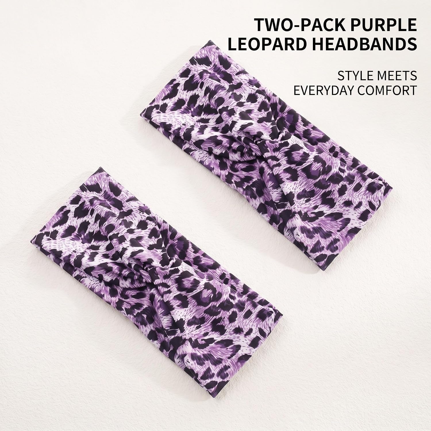 2Pcs Leopard Headband, 2025 New Purple Cheetah Print Headband, Women Leopard Print Cross Elastic Headbands, Gym Hairbands Hair Women's Fashion Headbands image 2