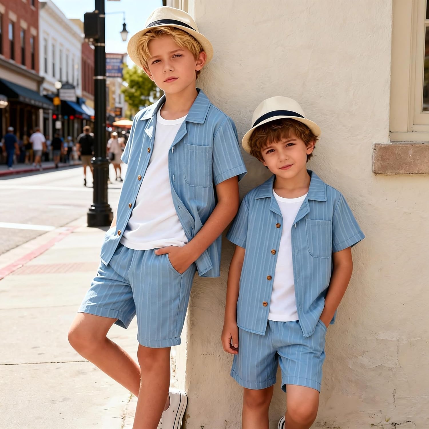 Kid Toddler Boy Clothes Short Sleeve Button-Down Shirt+Shorts+White Vest Summer Clothing Set 2-12 Years - Image 4