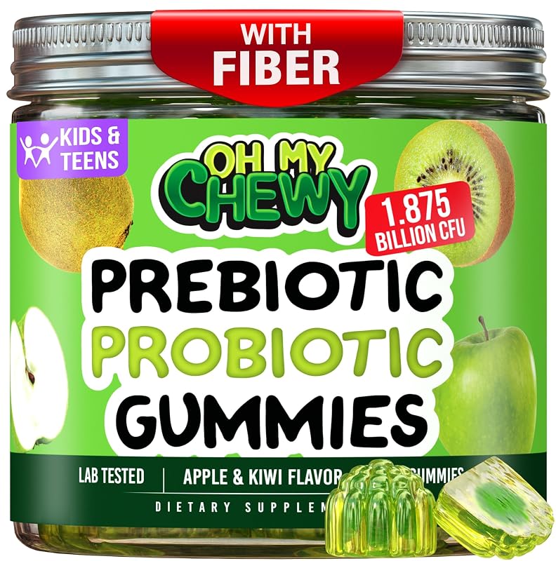 OH MY CHEWY Suplemento de Probióticos com Inulina Prebiótica, 1,875 bilhão de UFC e 500 mg, 60 gomas