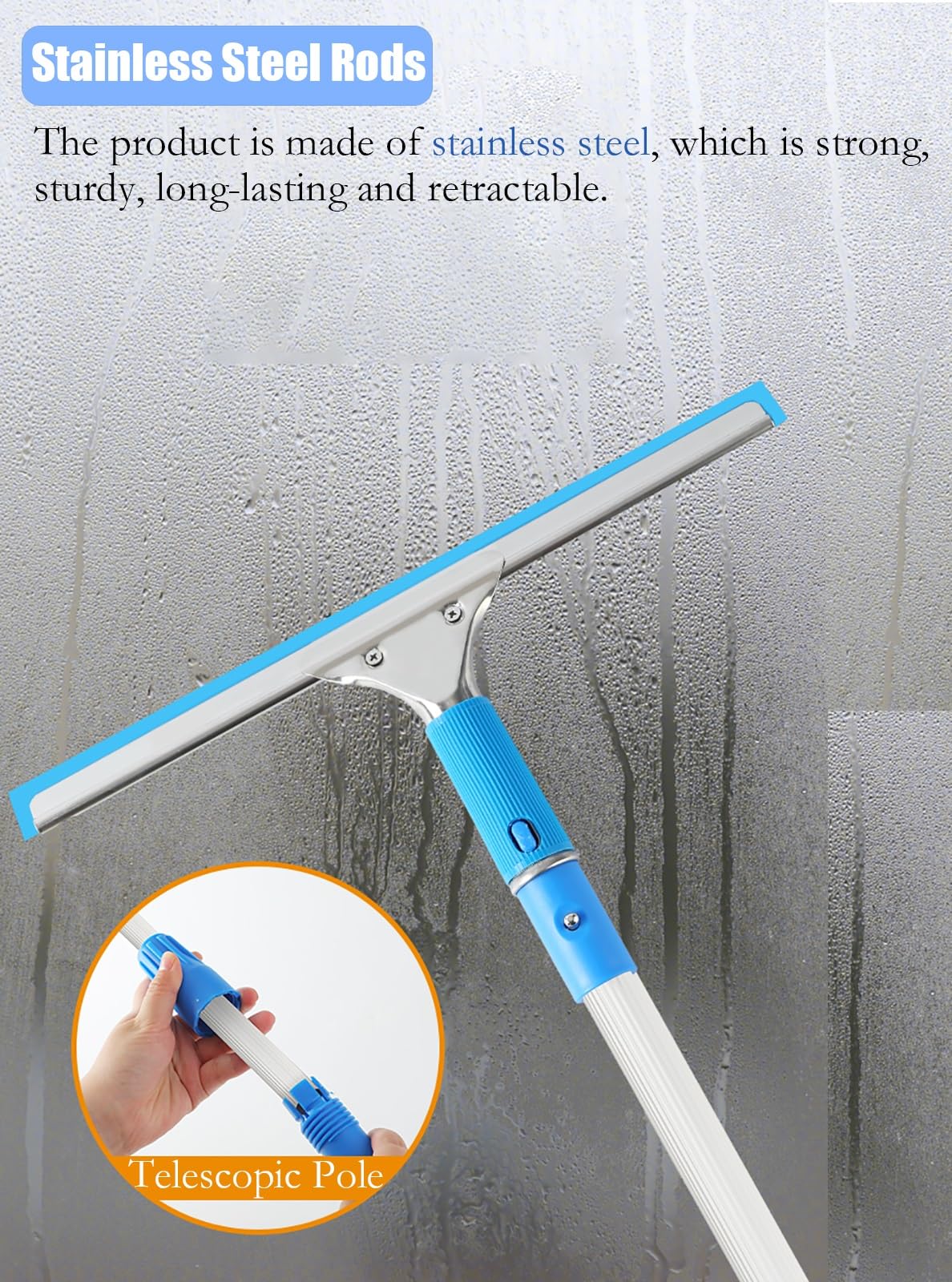 Limpiacristales Limpiador de Ventanas Varillas Limpiadoras Ventanas Extra Largas De 4, 5, 6 Y 7 M, Limpiador Vidrios Extraíble con Varilla Extensión Empalmada(4.5m/14.8ft)