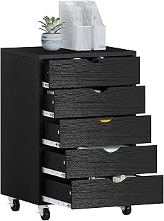 YITAHOME 5 Drawer Mobile Rolling File Cabinet, Wooden Filing Cabinet for A4, Letter Size Document, Under Desk File Storage Cabinet, for Home Office, Portable Vertical Filing Cabinet,Black