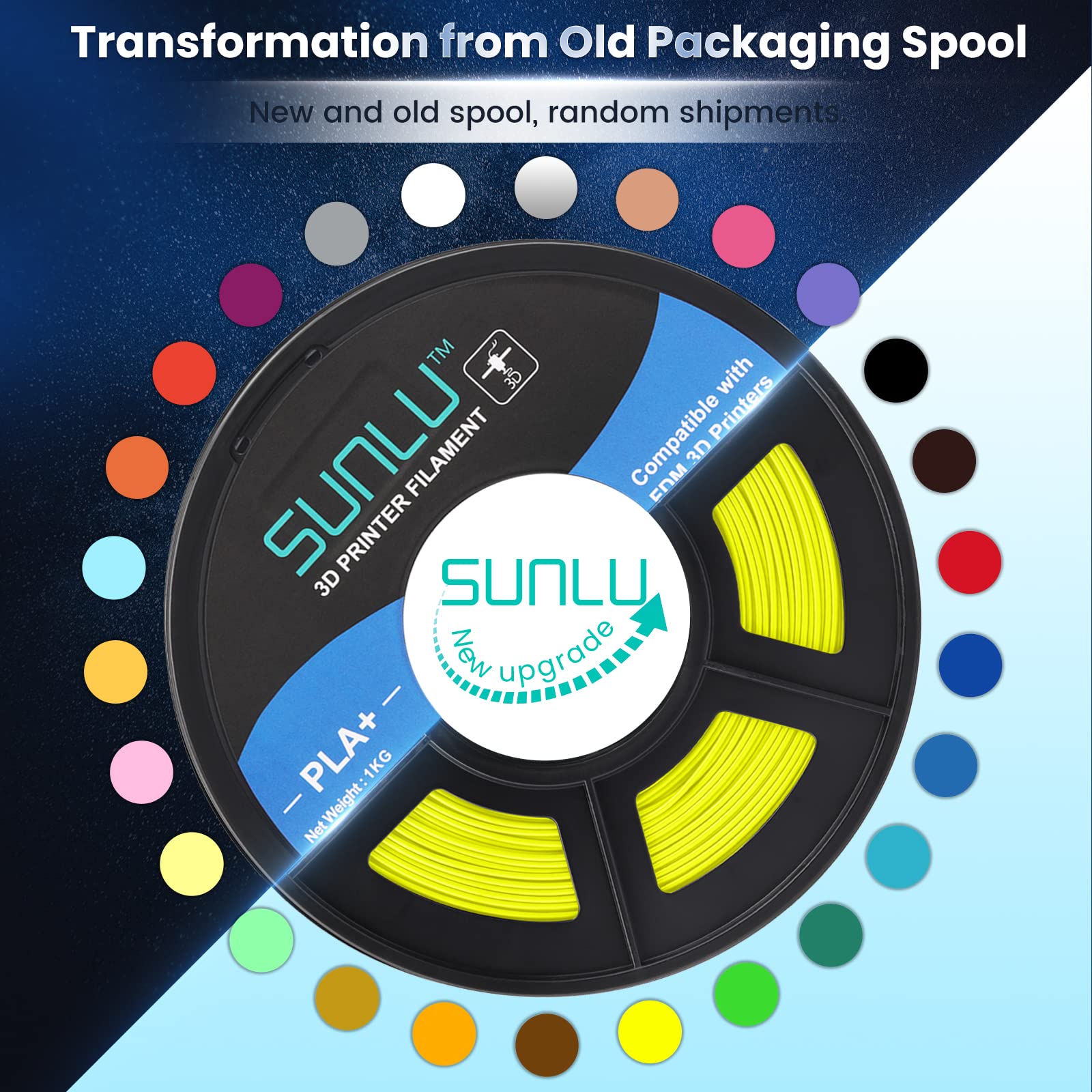 SUNLU Filamento PLA+ 1.75 mm per Stampante 3D e Penne 3D, Filamento PLA Plus 1KG,Neatly Wound, Precisione di Tolleranza del Filamento +/- 0.02 mm (Giallo)