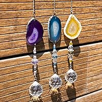 Vista 5 de H&D HYALINE & DORA Paquete de 3 piezas de atrapasoles colgantes de bola de cristal de 1.181 in con rodajas de ágata, campanillas de viento, adornos