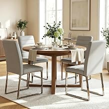 Modern Leather Dining Chairs, Set of 4 | Upholstered Padded Seats with Sturdy Metal Legs, Armless Kitchen & Dining Room Furniture for Home Light Gray, Set of 4