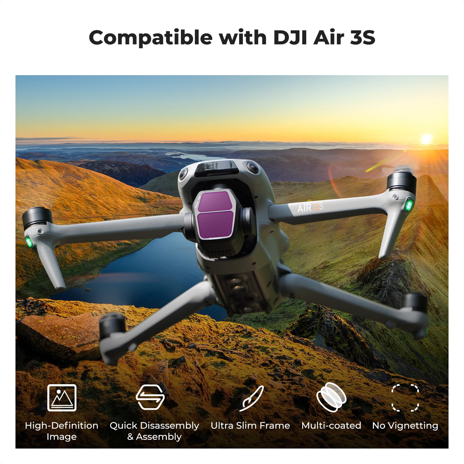 K&F Concept ND Filters for DJI Air 3S, ND8, ND16, ND32, ND64 Optical Glass with 28-layer Coating Drone Accessories - Image 2