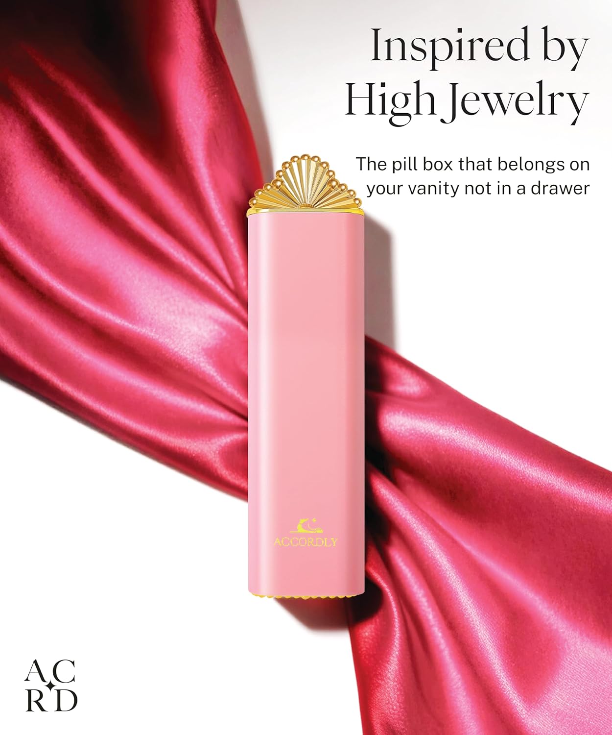 7 Day Metal Pill Organizer, Luxury Pill Compact, Travel Pill Case for Purse, Elegant Fancy Gold Pill Case for Vitamins, Medicine, Supplements, Luxury Wellness Gift - Pink