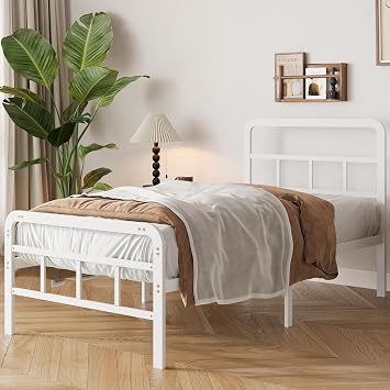 Yicensen 2ft6 Small Single Bed Frame with Headboard and Footboard, 36cm Height Small Single Metal Bed Frame with Heavy Duty Slat Support, Underbed Storage Space, Easy Assembly, Noise Free, White