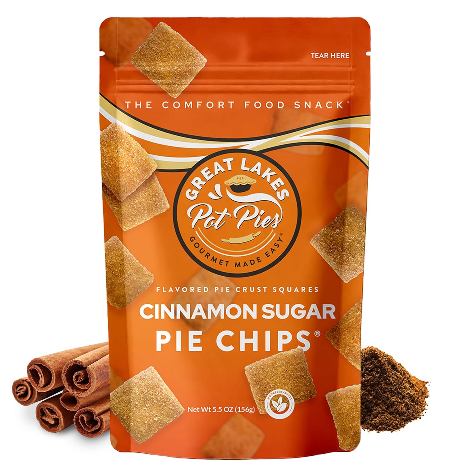 Great Lakes Pot Pies - Cinnamon Sugar Pie Chips - Crunchy Cookie Crisp - Buttery Cinnamon Snacks for Adults & Kids - Cinnamon Crackers - 4 Pack