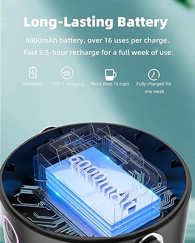 Miniatura 4 de Batidora portátil con vaso aislante, licuadora personal para batidos, motor de alto par de 11.1V, pantalla LED, taza de acero inoxidable, mantiene