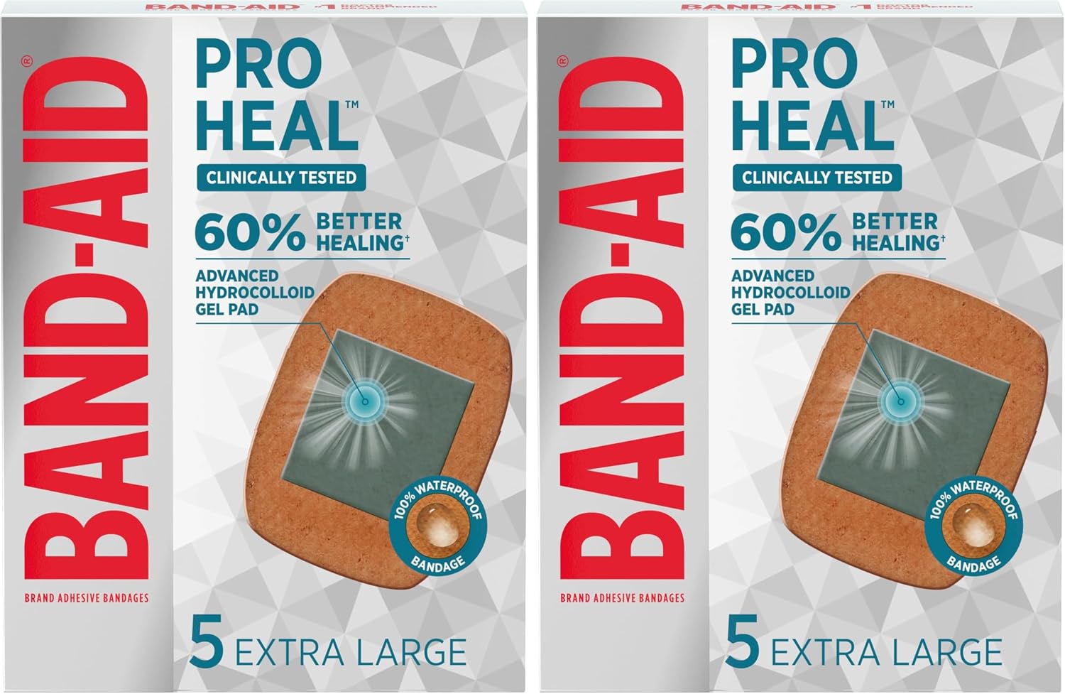 BAND-AID Brand Pro Heal Adhesive Waterproof Bandages, Hydrocolloid Gel Patch for First Aid, Clinically Tested for Better Healing of Minor Blisters and Wounds, Extra Large, 5 Count (Pack of 2)