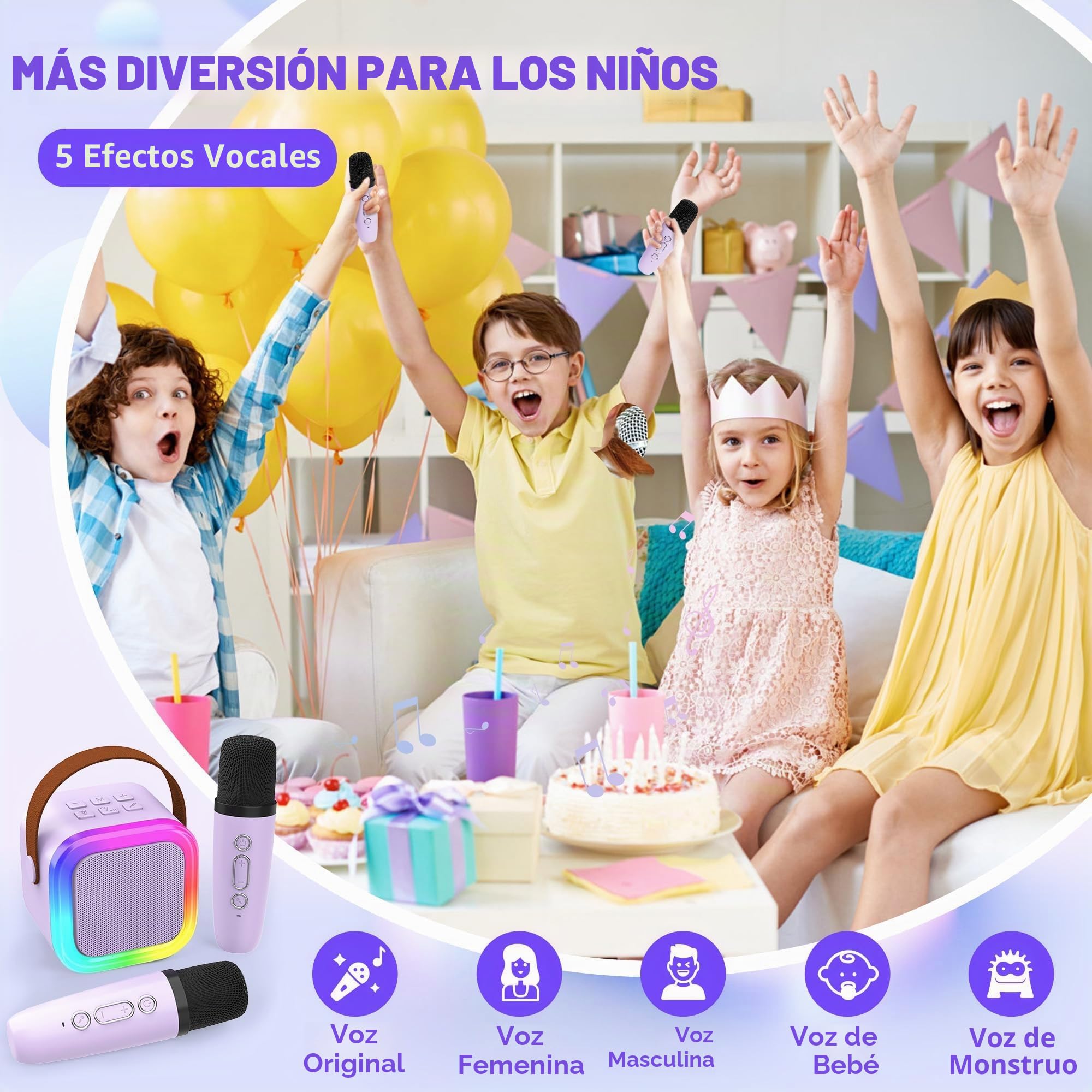 Mini máquina de Karaoke para niños y Adultos, Altavoz Bluetooth portátil con 2 micrófonos inalámbricos, Juguetes de Regalo de cumpleaños para niñas de 8, 9, 10, 11, 12 años o más (Morado)