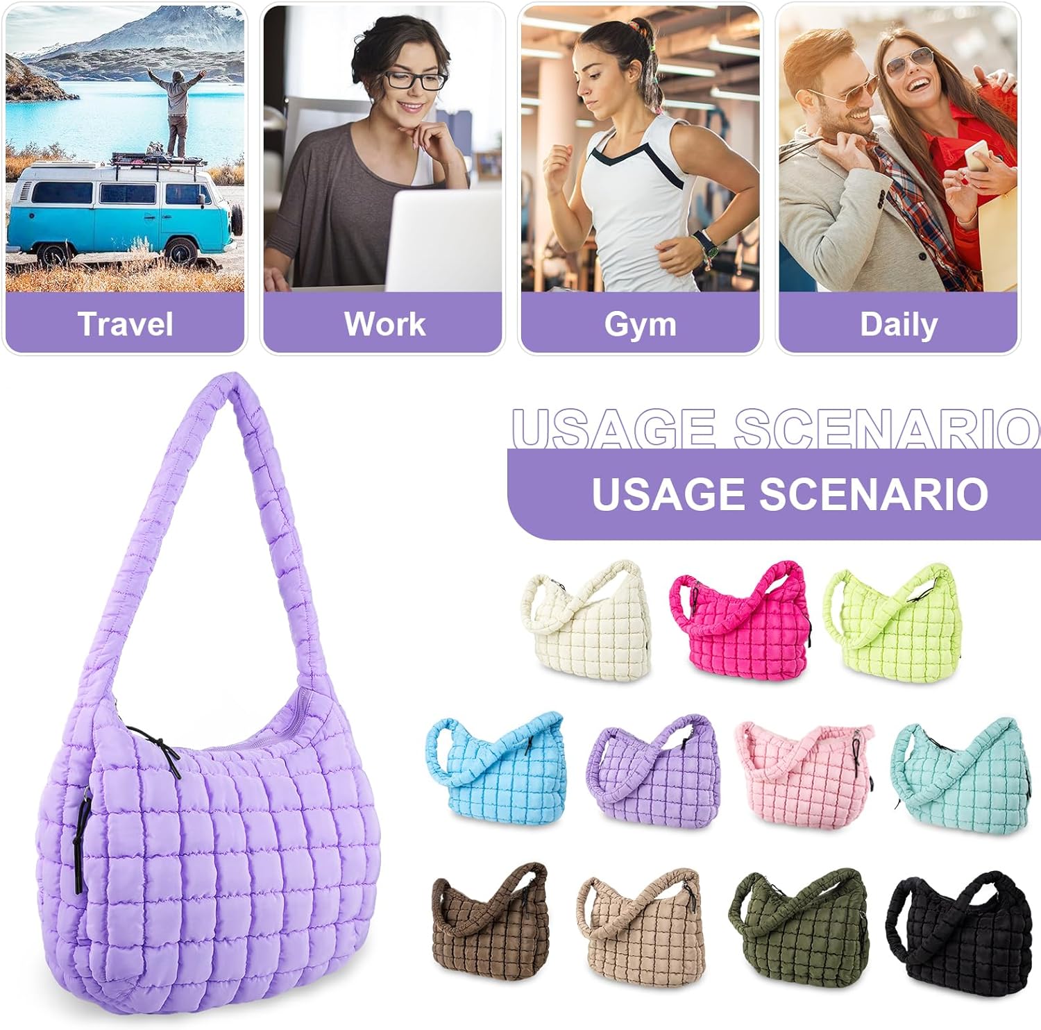 Quilted Puffer Tote Bag Purse Puffy Crossbody Shoulder Bag,Lightweight Nylon Hobo Bag Puffer Carryall Bag for Women Girl - Image 6