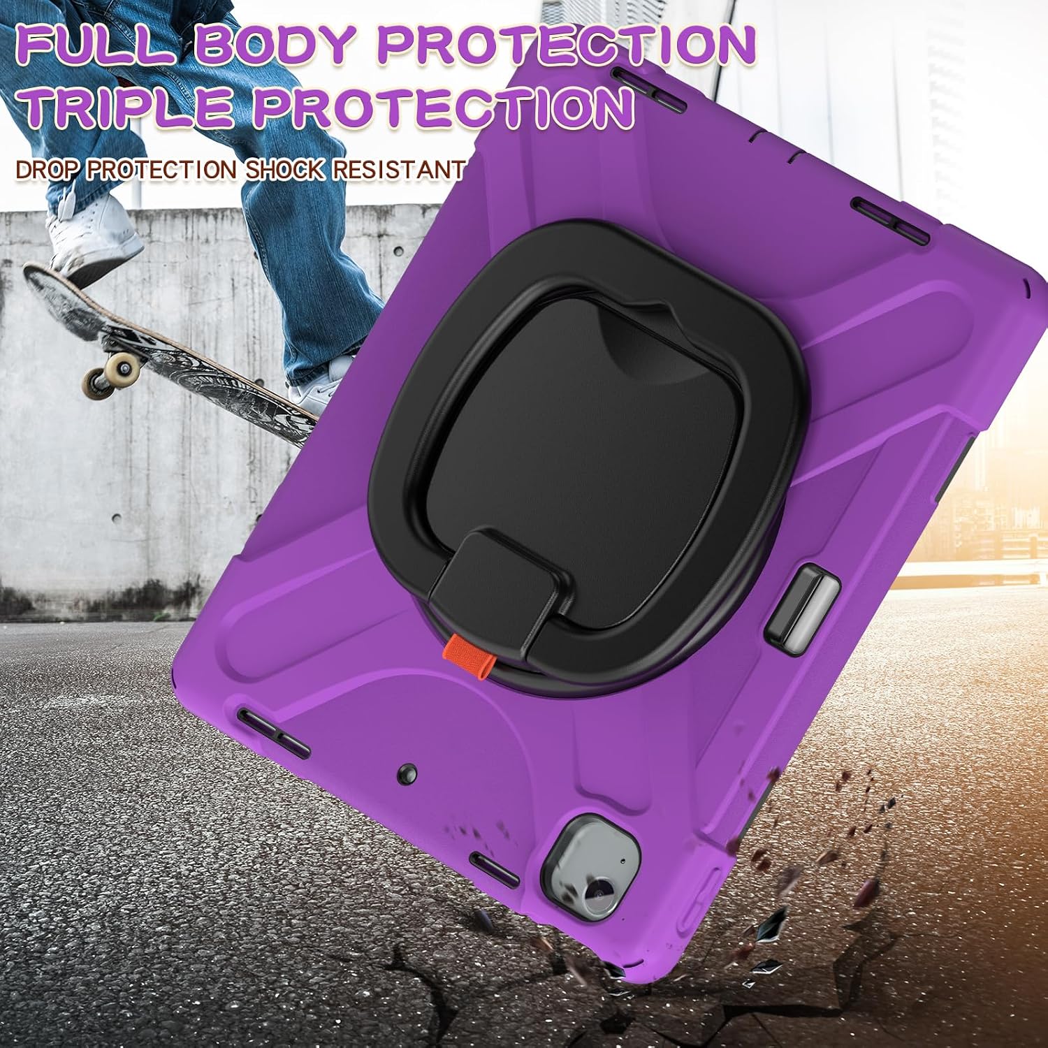 Batianda Case for iPad Air 13 inch 2025 M3 2024 M2 Chip Heavy Duty Rugged Durability Silicone Tablet Cover with 360° Rotating Ring Foldable Kickstand & Shoulder Strap, Purple