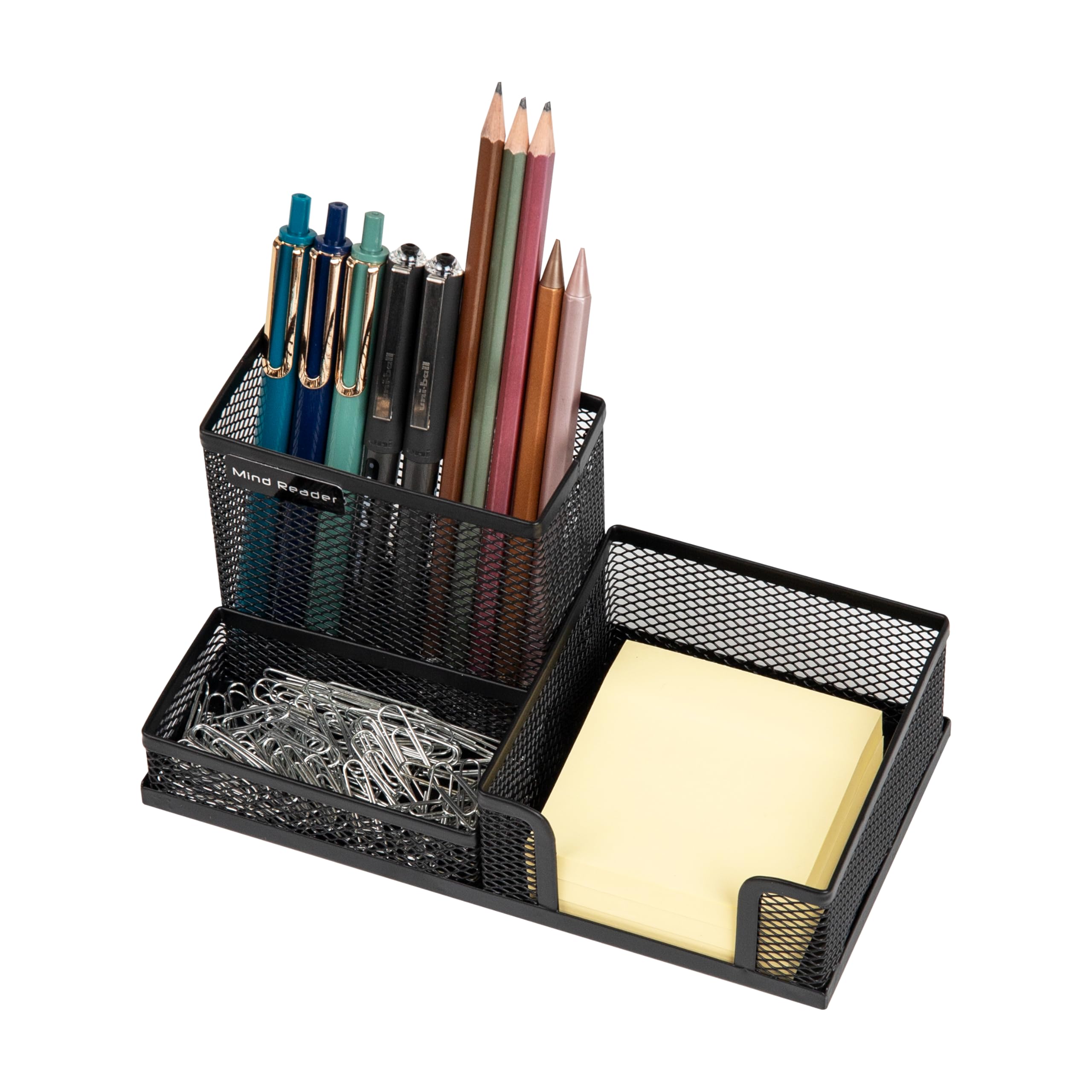 Mind Reader Organizer da scrivania, portapenne, cestino con clip, per ufficio, rete metallica, 20,5 cm di lunghezza x 10,5 cm di larghezza x 10 cm di altezza, nero