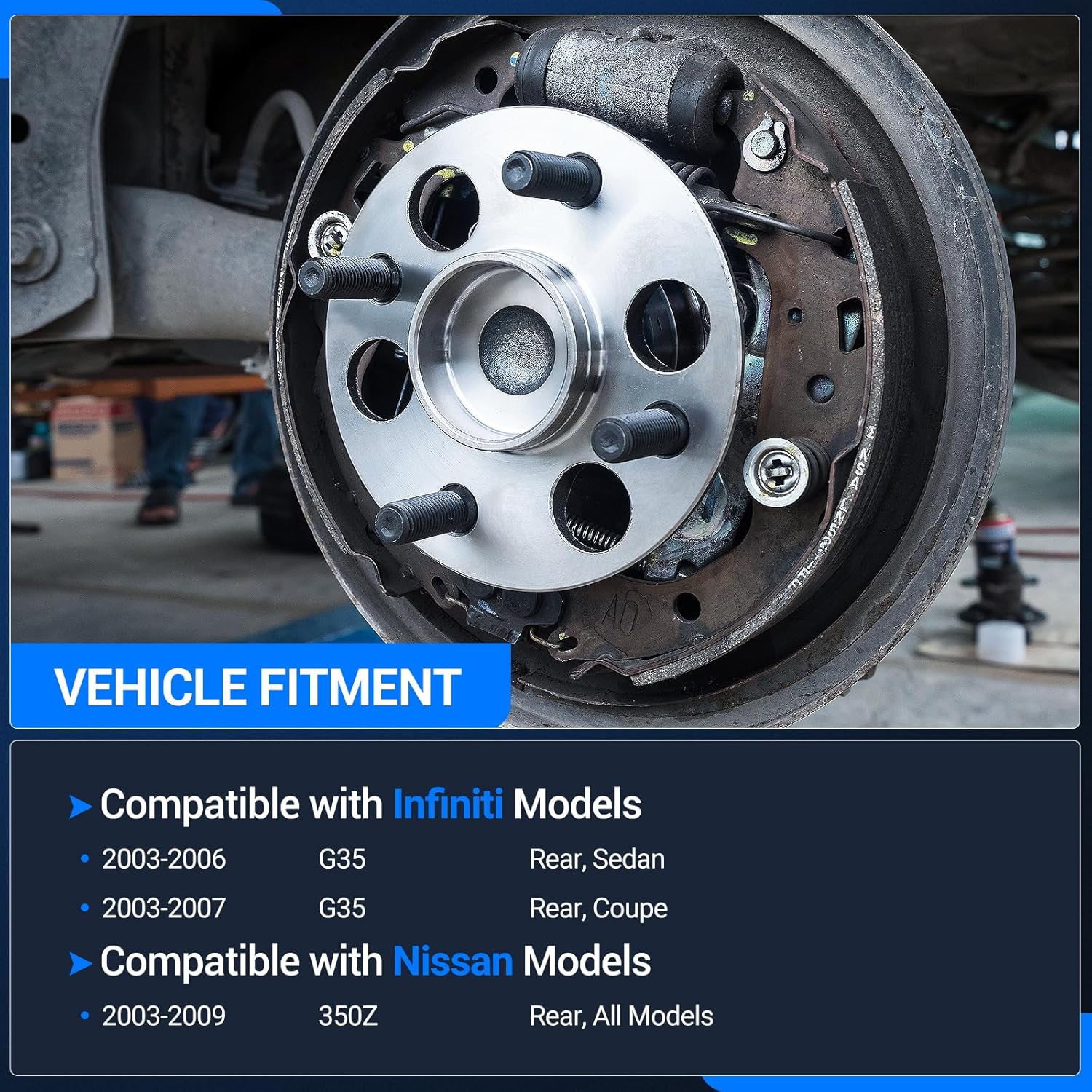 Autoround Pair 512346 Rear Wheel Hub and Bearing Assembly Compatible with 2003-2007 Infiniti G35, 2003-2009 Nissan 350Z, Non- ABS