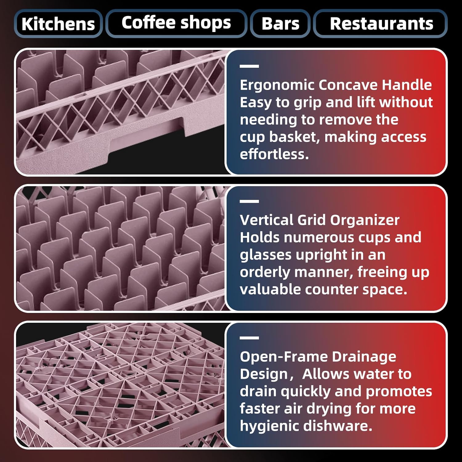 3 Pack 25 Compartments with 2 Extenders Dish Drying Rack Durable Food Grade PP Plastic Organizer Countertop Kitchen Storage for Plates, Glasses