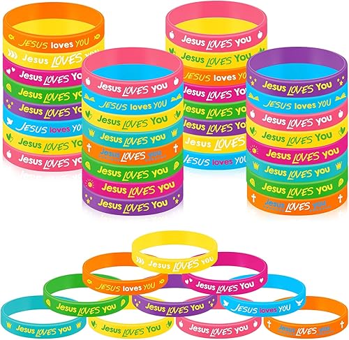Gueevin 60 Pulseras con Versículos Bíblicos para Niños Pulseras de Escrituras Cristianas Pulsera de Jesús Religiosa Motivacional Regalos Escolares