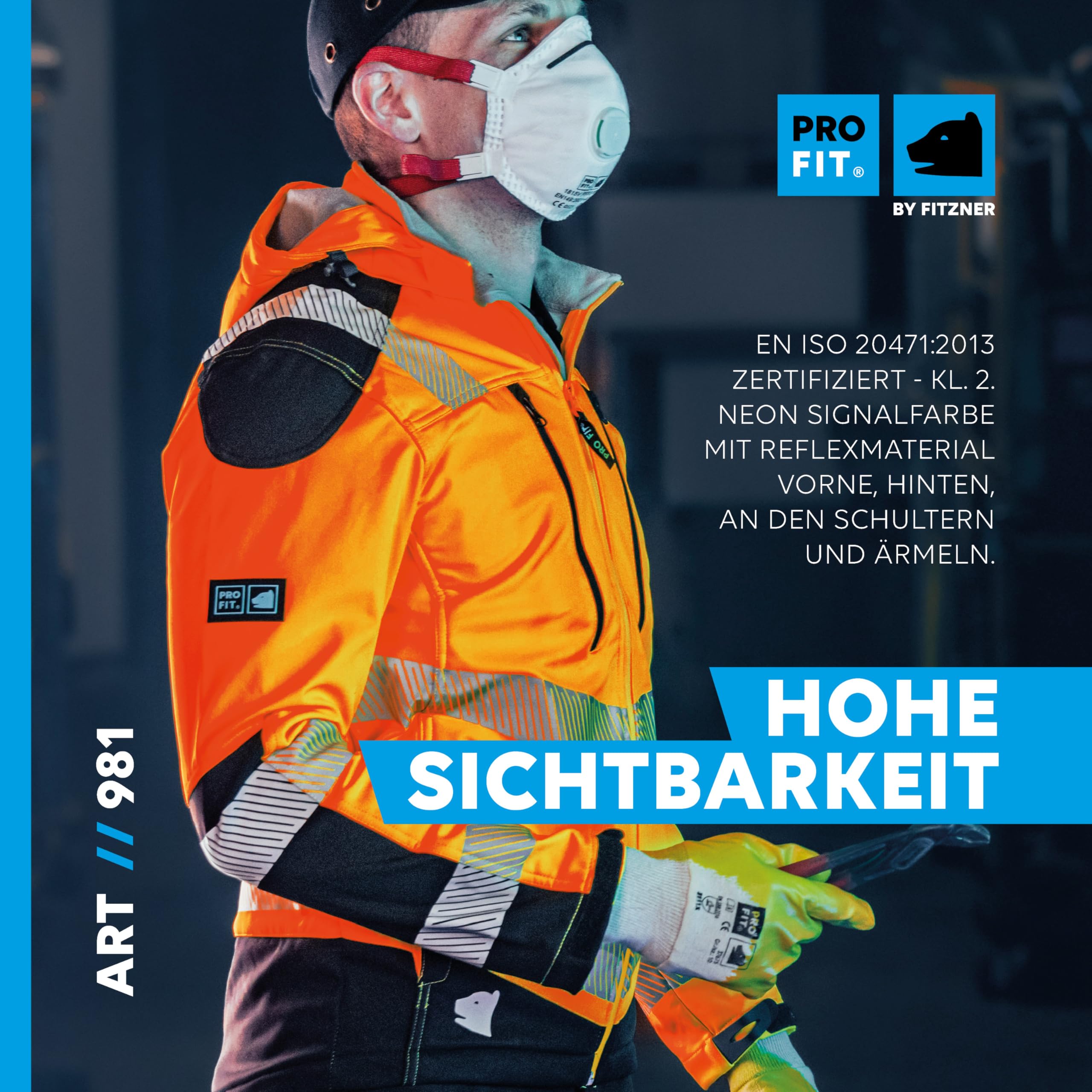 PRO FIT Warnschutz Arbeitsjacke aus Softshell – Größe S – Atmungsaktive Softshelljacke, Wind- & Wasserabweisend, Thermofixiert, Unisex - 1 Stk., Neonorange/Schwarz