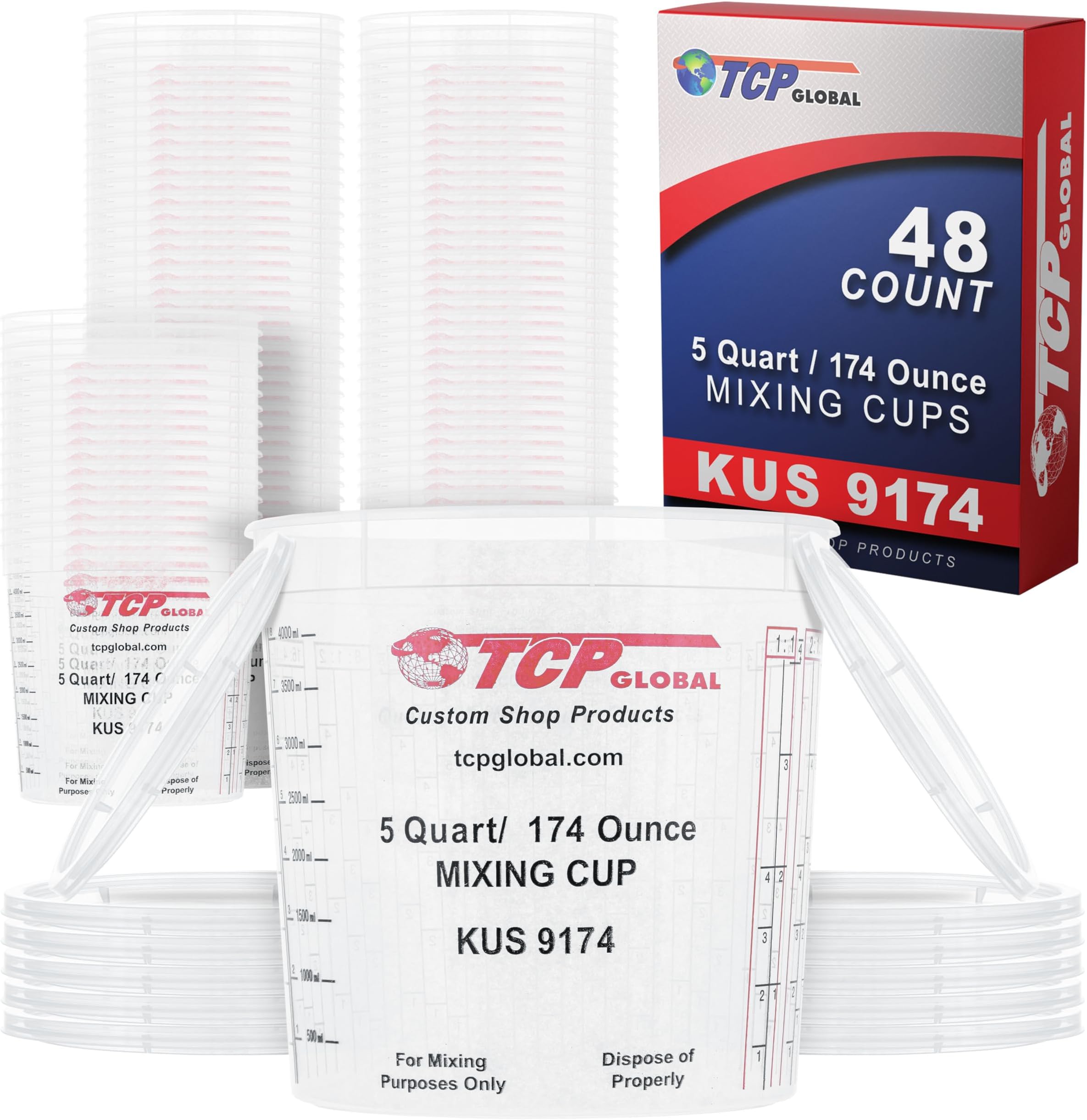 Custom Shop BOX of 100 each - 160 Ounce PAINT MIXING CUPS = 5 QUART Bucket) by Restoration - Cups have calibrated mixing ratios on side of cup BOX of 100 Paint and Epoxy Mixing Cups