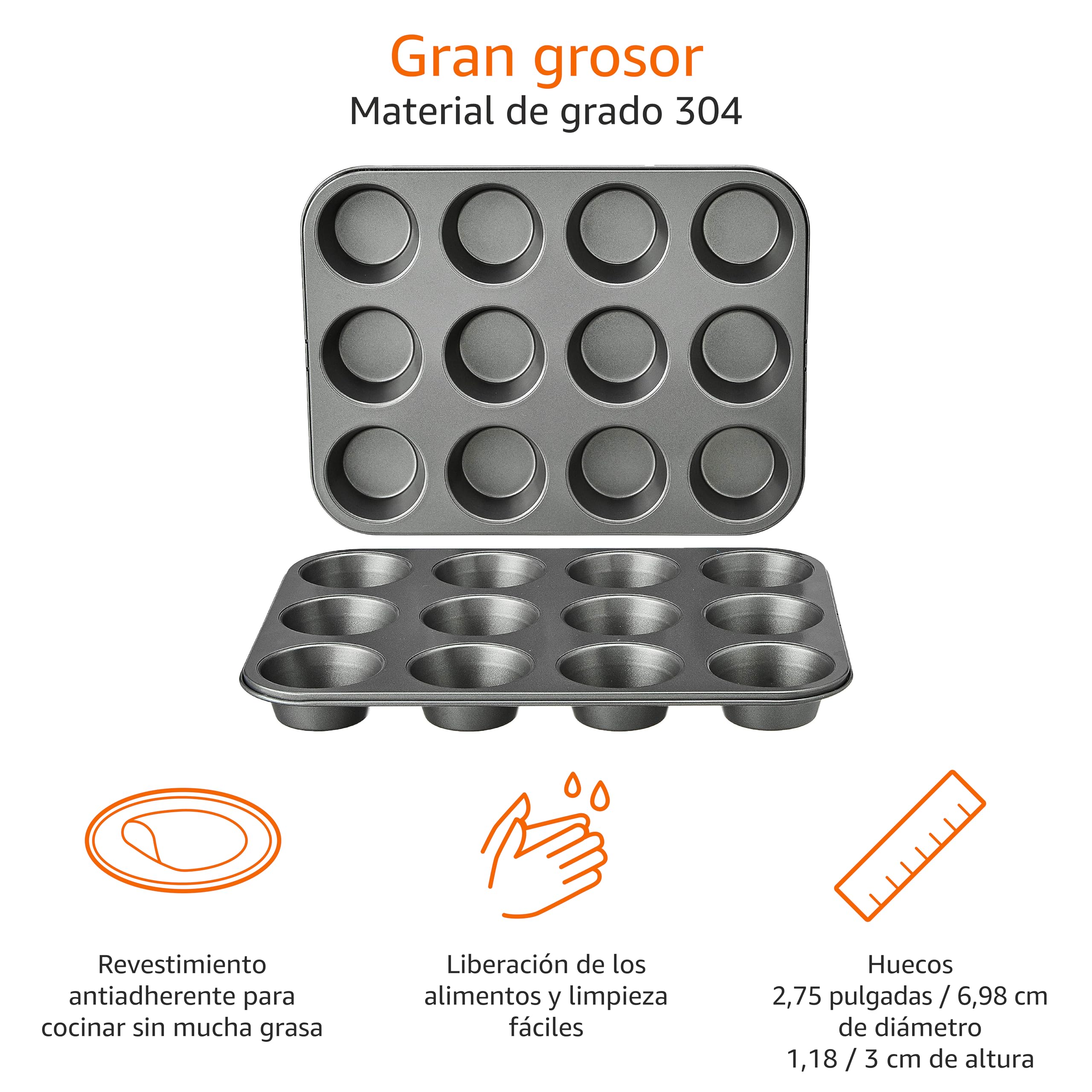 Amazon Basics Bandejas para hornear magdalenas, Redonda, antideslizantes, de acero al carbono, 2 Unidad, Gris, 35.3 x 26.8 cm x 3.1 cm