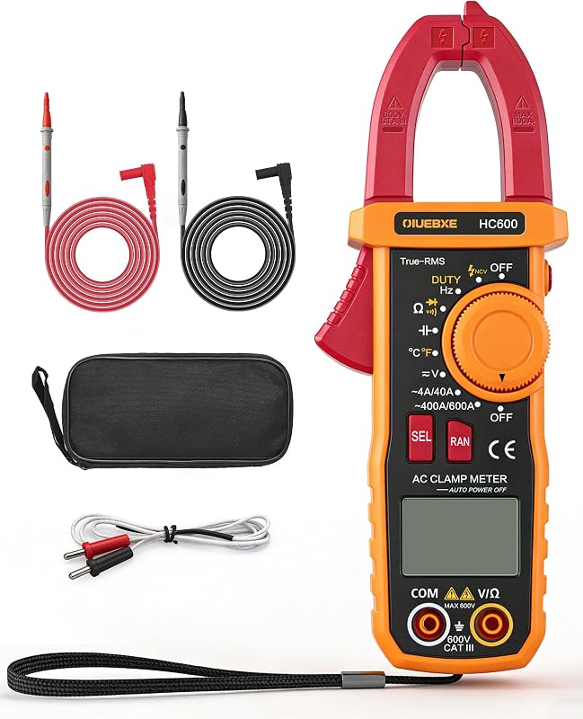 HC600 Clamp Meter for Electrician HVAC,600A True RMS Multimeter Cap 10000uF | 4000-Count Auto-Ranging Multimeter with NCV, Voltage, Temperature and Capacitance for HVAC and Electrical Work