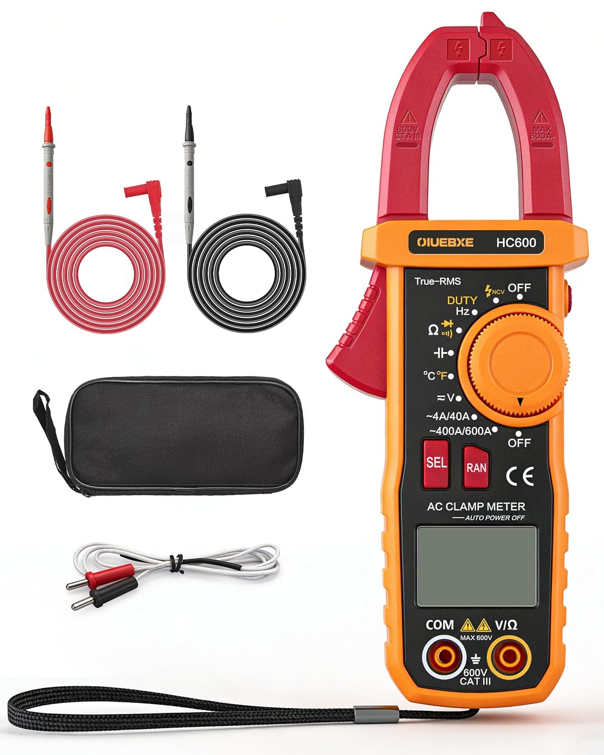 HC600 Clamp Meter for Electricians & HVAC, 600A True RMS Digital Multimeter, 4000 Counts, NCV, Temperature, Capacitance 10000uF, Auto-Ranging Voltage Current Tester