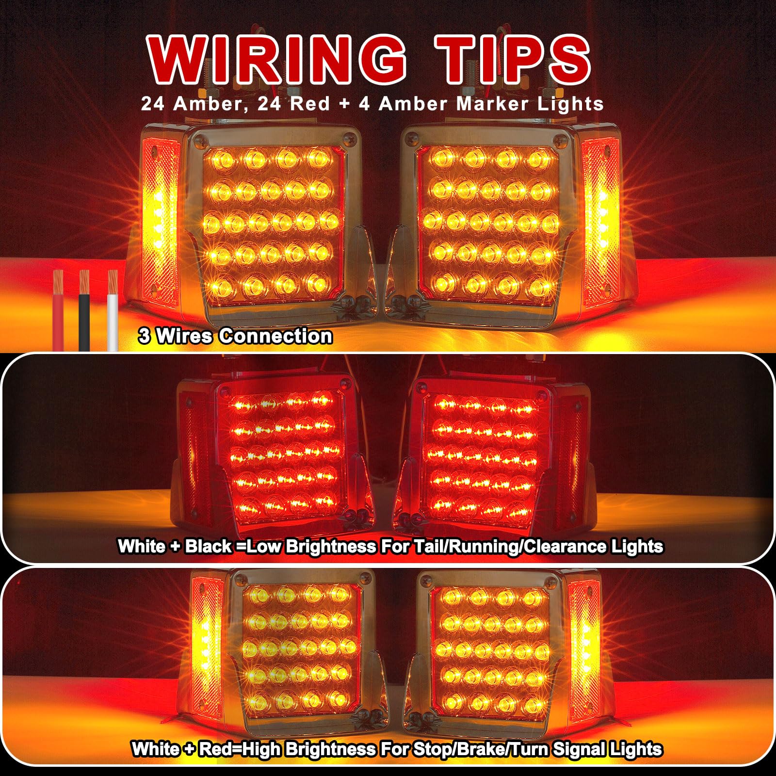 Led Lights For Semi Trucks ASNOO 2pcs Amber Square Double Face 60