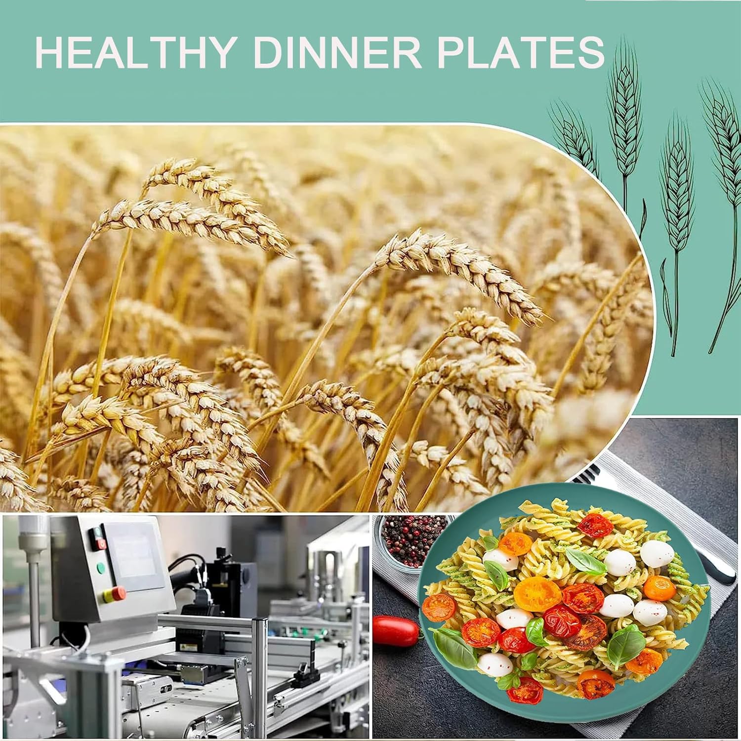 5Pcs Dinner Plates Wheats Straw Plates Set Unbreakable Reusable,Lightweight,Smooth Edge Plate Dishwasher & Microwave Safe (Red,10 inch)