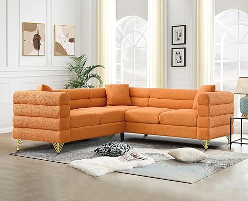 Miniatura 15 de Sofá cómodo de bouclé en forma de L, sofá seccional extragrande de 207 cm con diseño de asiento profundo, sofá de esquina tapizado con 3 almohadas,