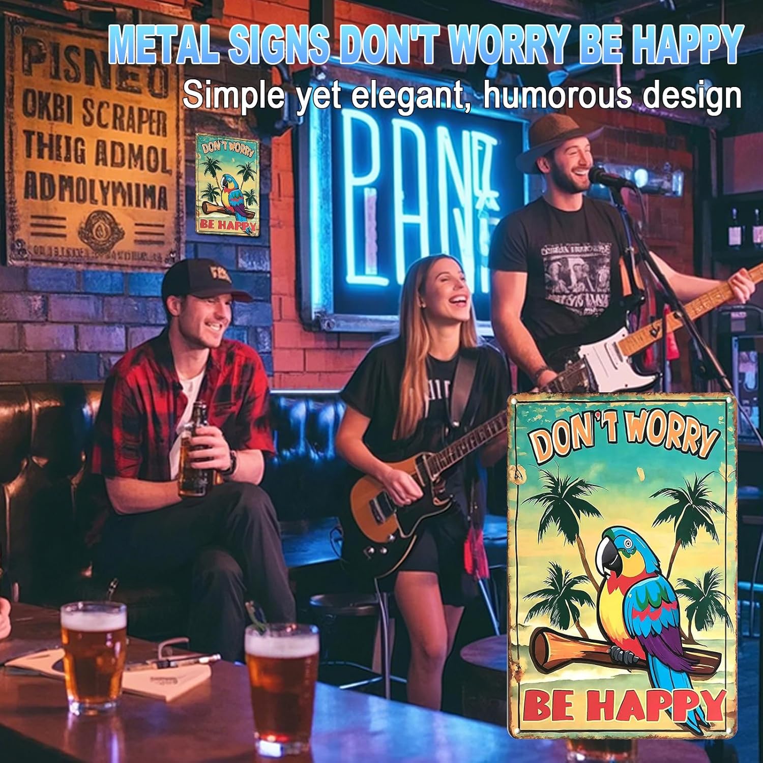 Tiki Bar Decor Tin Signs - Don't Worry Be Happy Retro Beach, Music, and Tropical Signs for Tiki Bars, Patio, Porch, Courtyards, or Room Decor (8x12 Inches) - Image 2