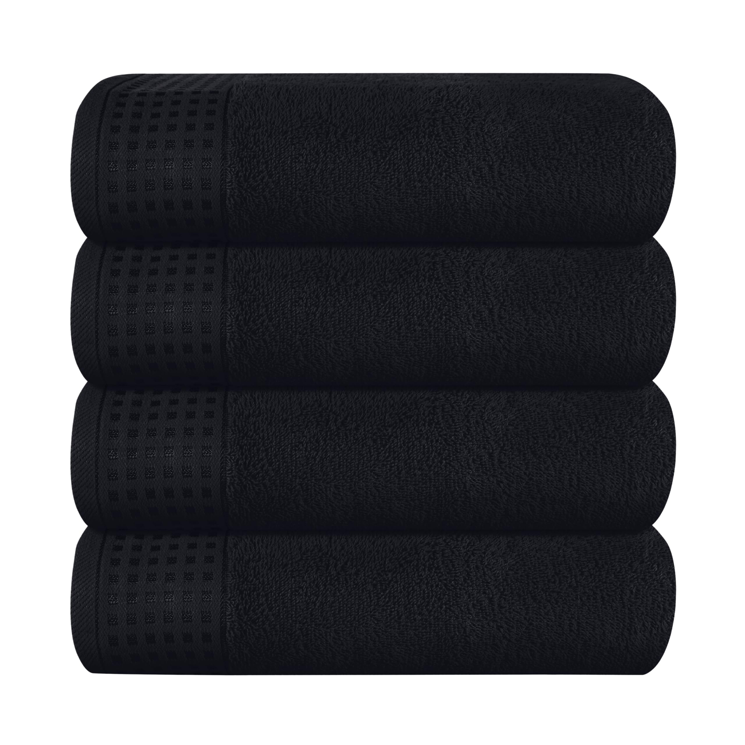 GLAMBURG Ultra Soft 4 Pack Oversized Bath Towel Set 27x54 inches, 100% Cotton Bath Towels, Highly Absorbant Compact Quickdry &amp; Lightweight Towel, Ideal for Gym Travel Camp Pool - Black
