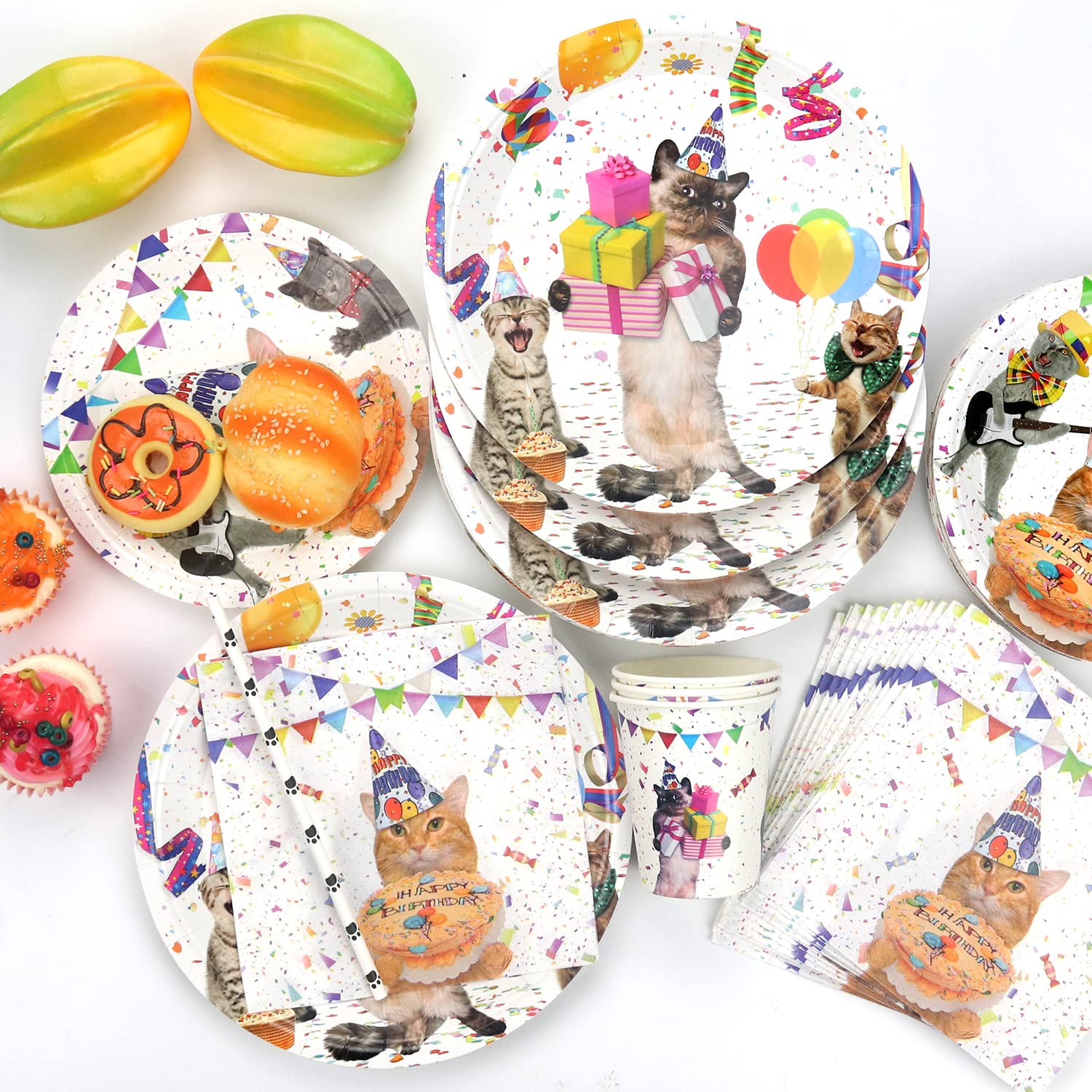 Set verjaardagsfeestartikelen voor katten, servies