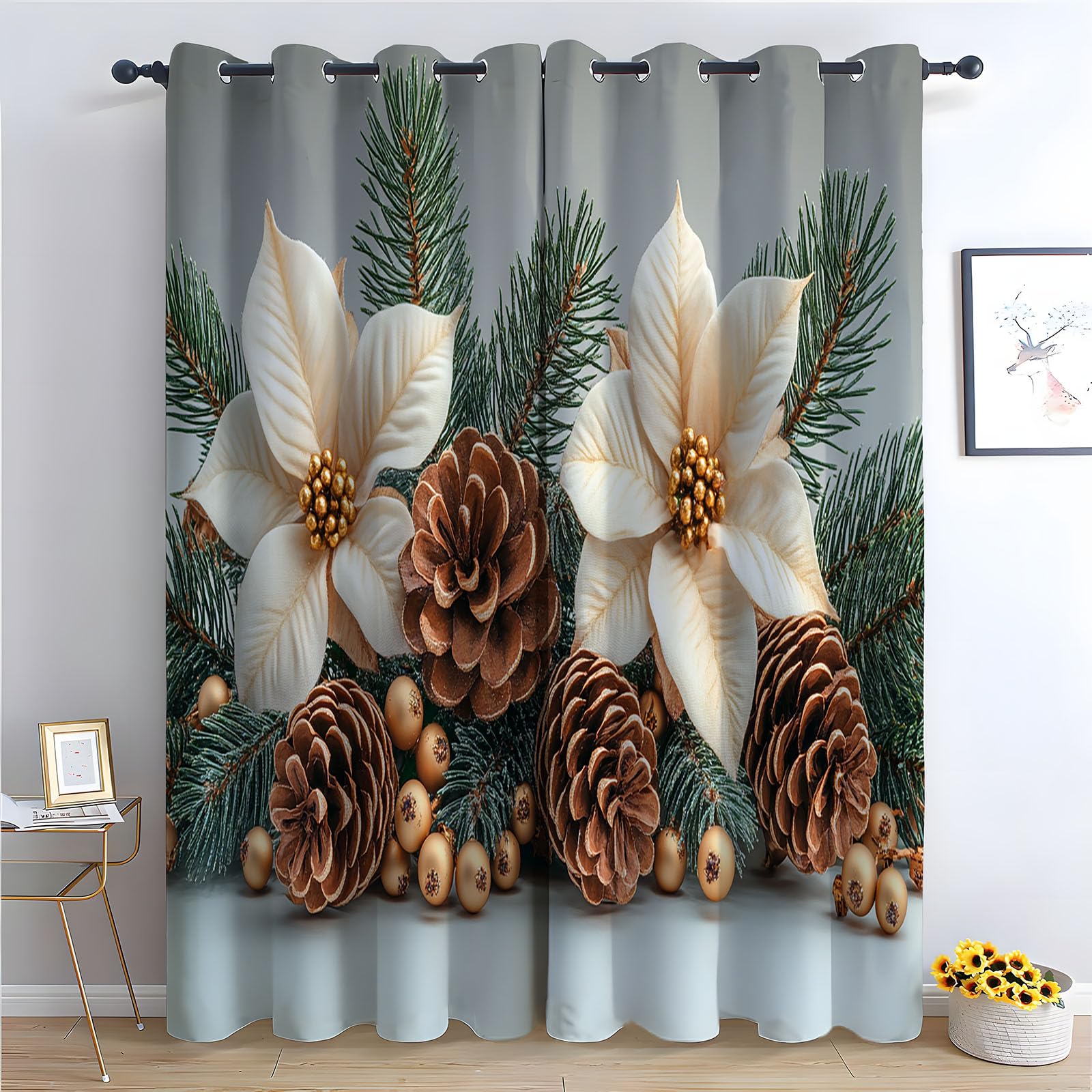 Rideaux opaques Noël Poinsettia contre le vis-à-vis pour dormir dans le noir en hiver