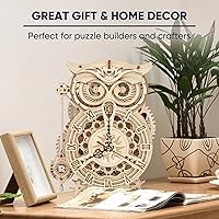 Vista 3 de ROKR Rompecabezas de madera 3D para adultos, kits de reloj mecánico, reloj de búho, kits de construcción de modelos de bricolaje, rompecabezas