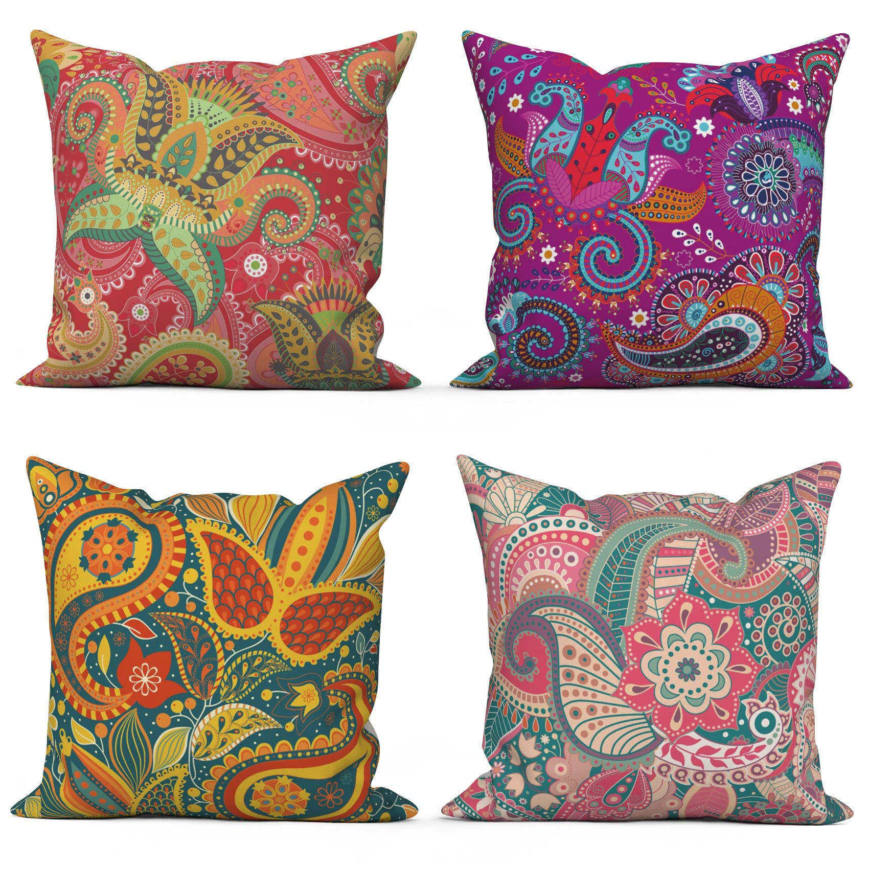 ASDCXZ Boho 50x50 cm 4pcs Set, Boho Style Flower Texture Pattern Red Yellow Purple Sofa Deco Cushion Covers, Washable Polyester Flax Textile Upholstery Pillow Covers — image 1
