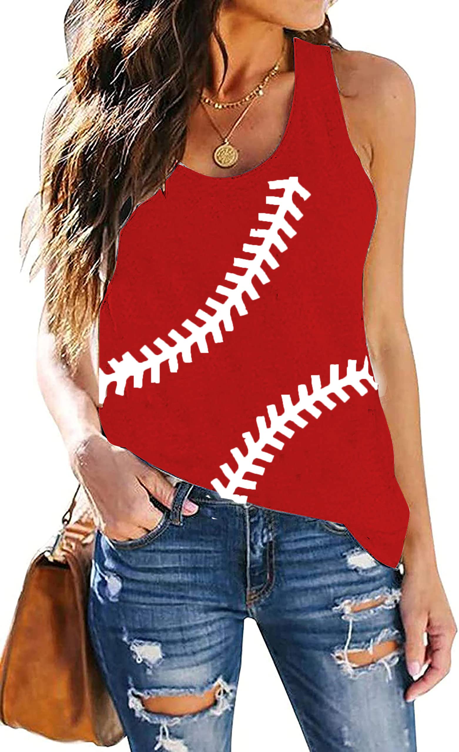 FiscratBaseball Tanks Top Women Cute Funny Baseball Graphic Vest Summer Racerback Sleeveless Shirt Baseball Match Gifts Shirt