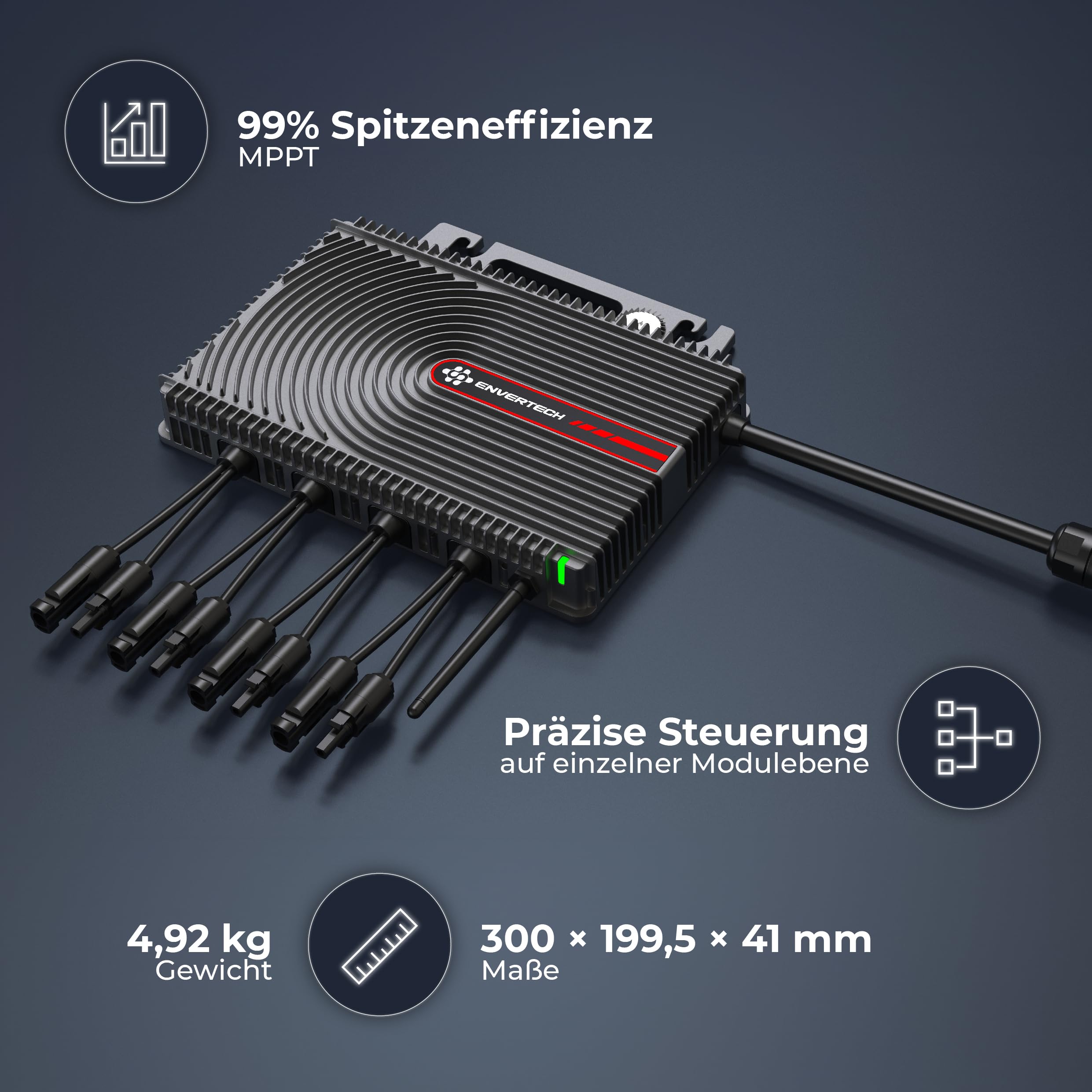 Solarway All In One Envertech Mikro-Wechselrichter 2000W Set inkl. 5M AC-Kabel & 8x2M DC-Kabel - für Balkonkraftwerk 800W-2000W für 4 PV Module - Black CASE - App & WiFi & Bluetooth (EVT-2000-SE)