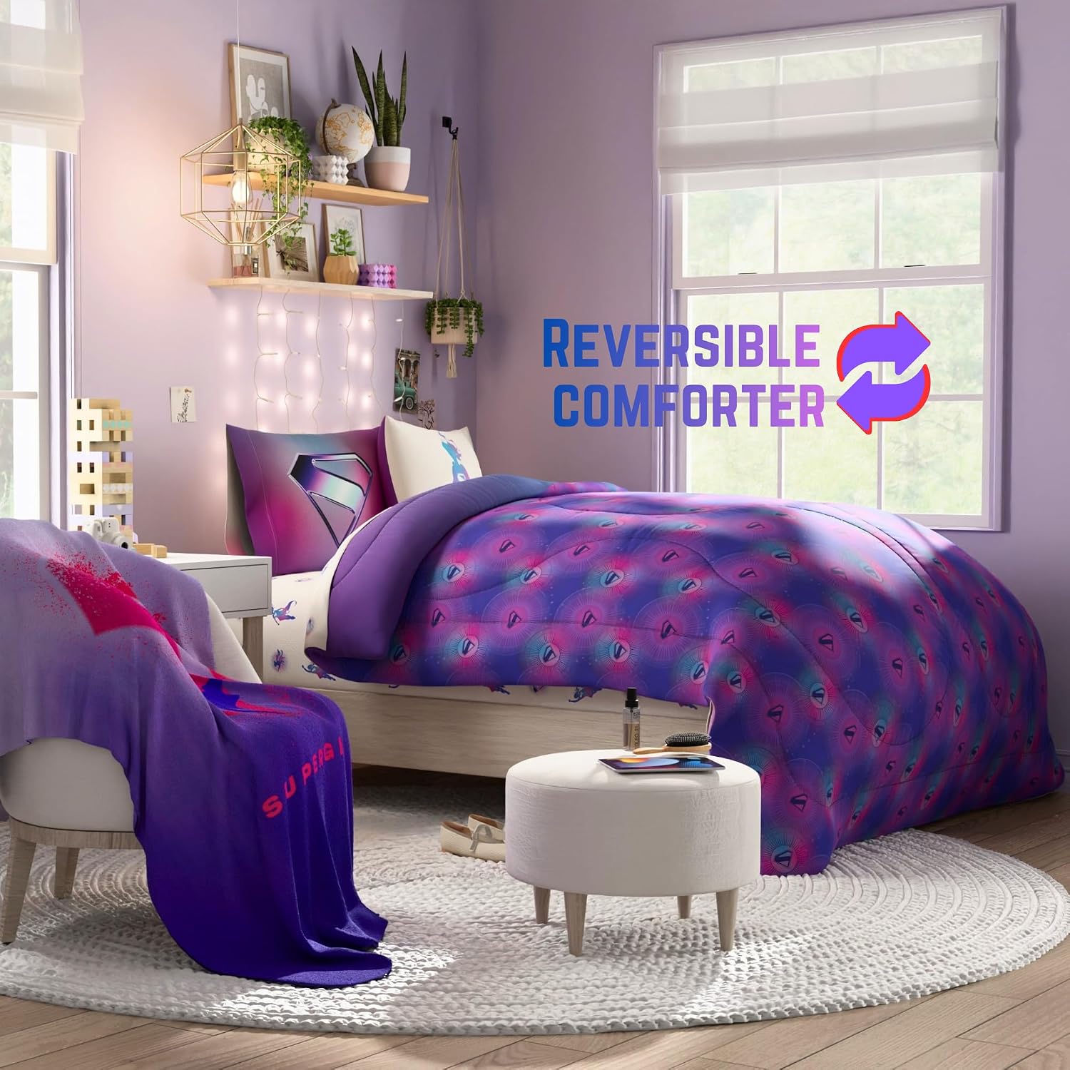 Supergirl Movie Bedding Set, Twin Size, 4-Piece Super Soft Cozy Reversible Comforter & Sheet Set (Officially Licensed Product) by Franco