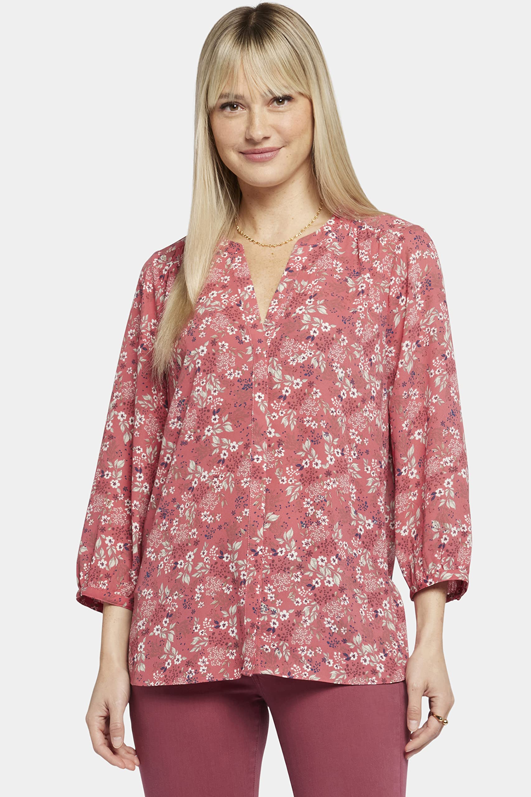 NYDJ Damen Pintuck Blouse 3/4 Sleeve Hemd