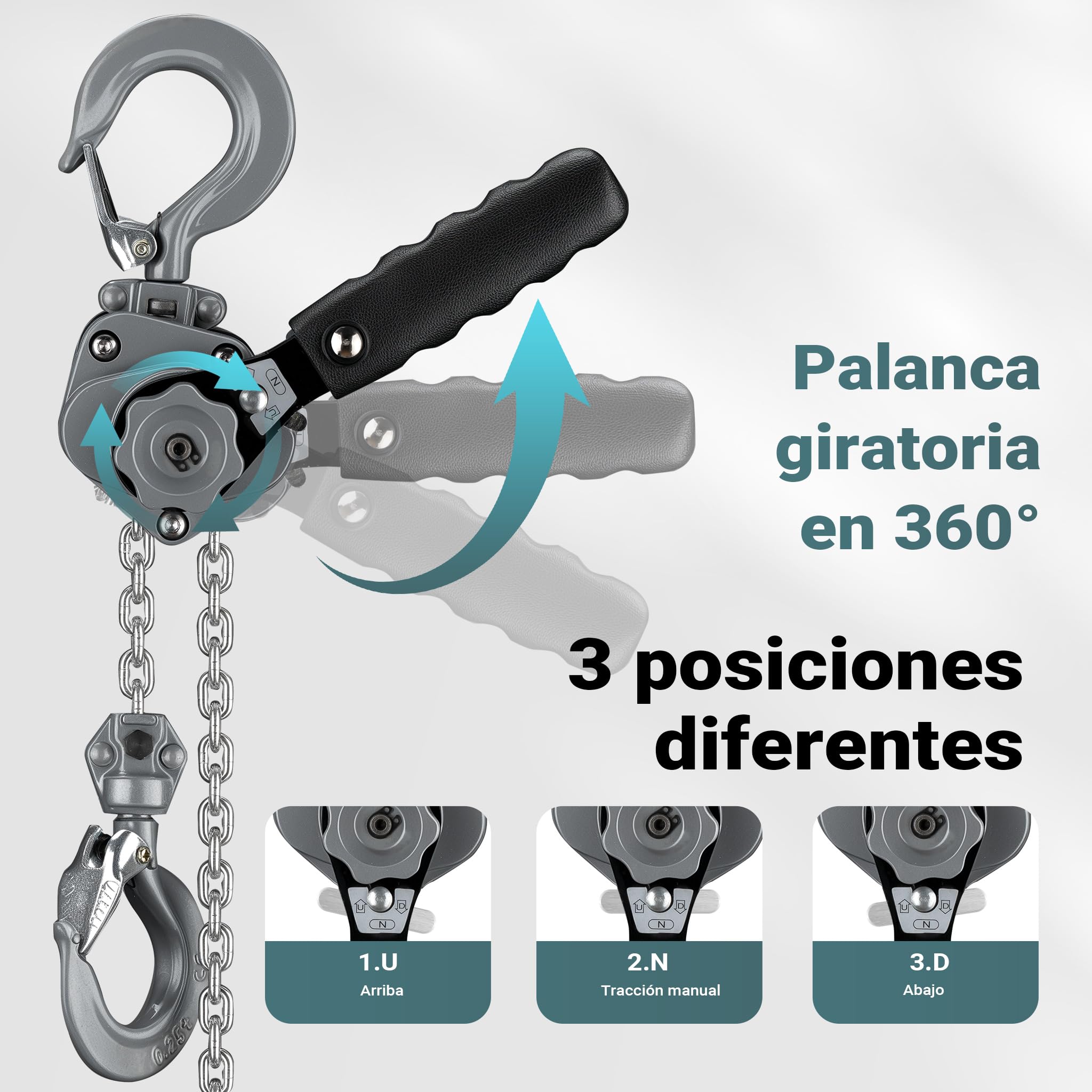 Wiltec Mini polipasto de palanca 250 kg con cadena G100 y carcasa de aluminio cabrestante manual de 1,5 m de elevación sistema de freno y engranaje reductor para mayor seguridad y facilidad de uso