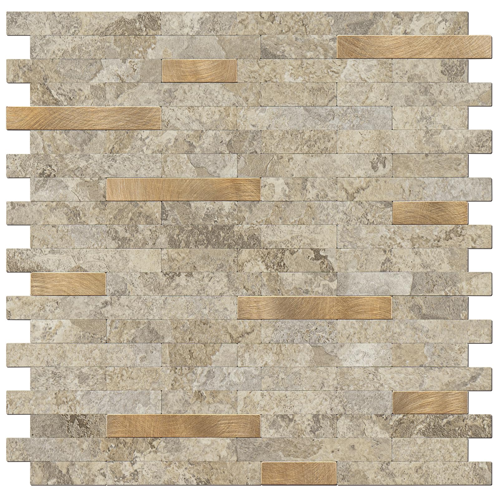 STICKGOO Peel and Stick Backsplash Tile, Stick on Backsplash for Kitchen and Bathroom, Stone Beige Marble Look PVC Mixed Metal Gold Self Adhesive Wall Tiles(Sample)