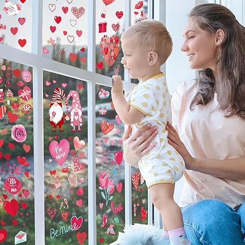 Miniatura 4 de AOWDIAO 9 hojas para ventana del día de San Valentín, corazones de doble cara, gnomos, suministros de decoración de San Valentín