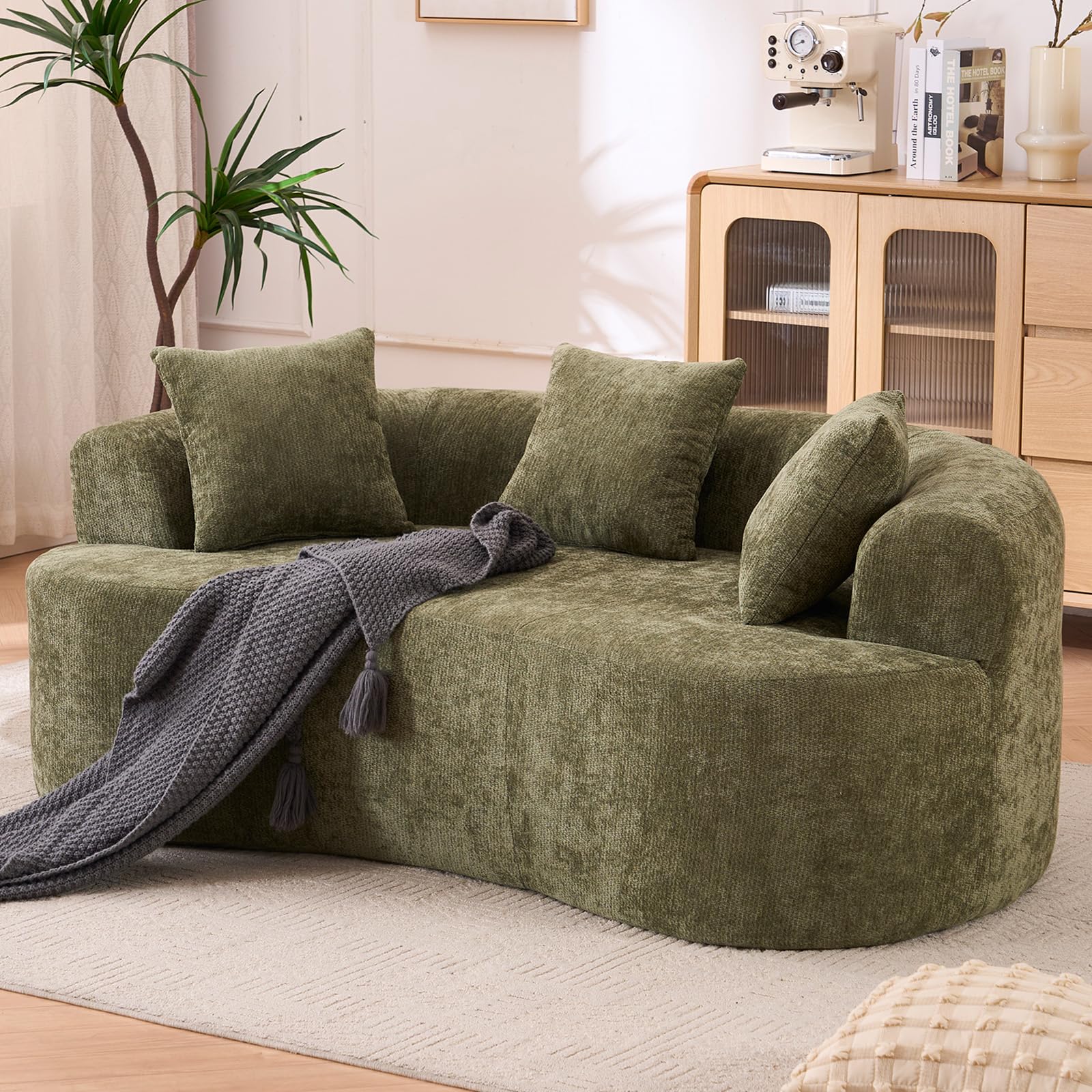 80" Curved Loveseat for Small Spaces, Green Curved Couches for Living room, Compression Sofa in a Box with 3 Pillows, Small Couch for Bedroom with
